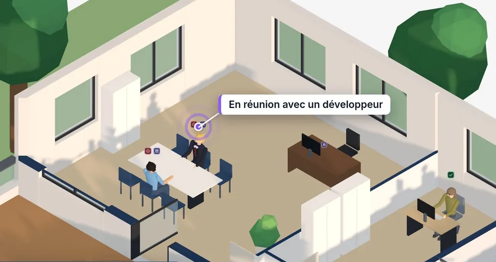 Les bureaux en 3D : qui est en réunion, au téléphone ou disponible