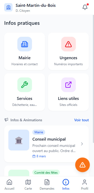 Capture d'écran Infos pratiques