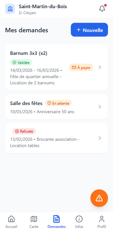 Capture d'écran Réservations