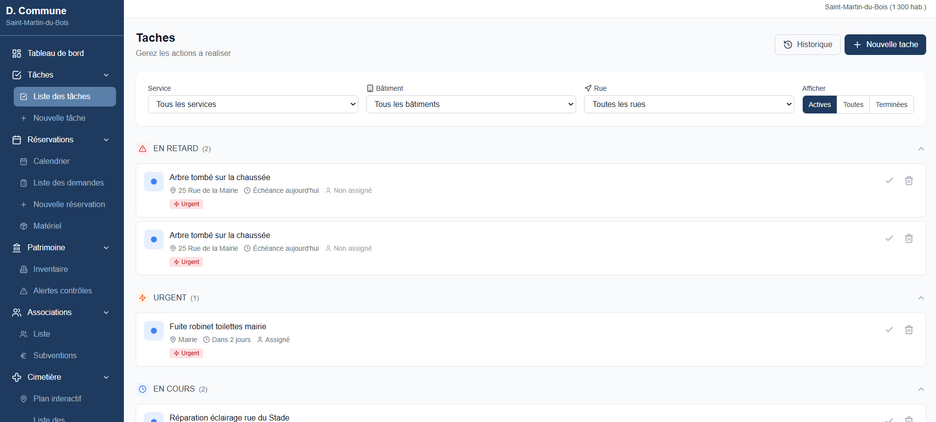 Capture d'écran du module Maintenance