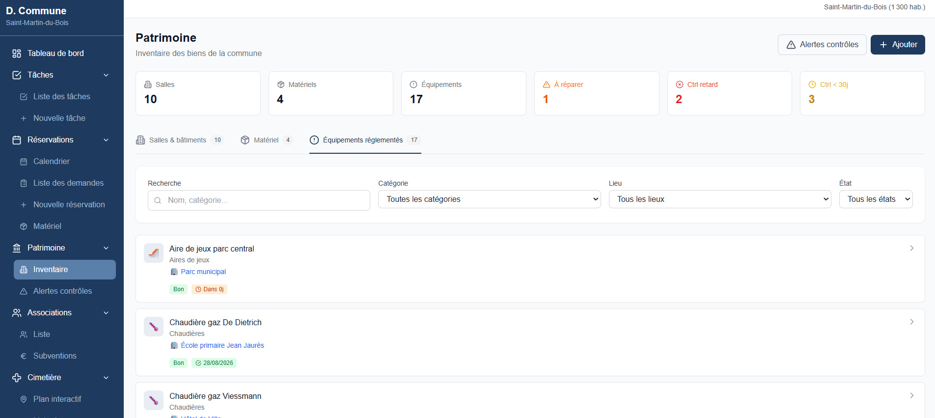 Capture d'écran du module Patrimoine